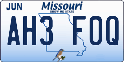 MO license plate AH3F0Q