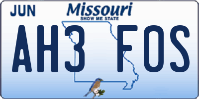 MO license plate AH3F0S