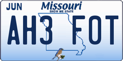 MO license plate AH3F0T