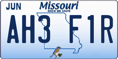 MO license plate AH3F1R