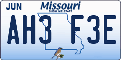 MO license plate AH3F3E