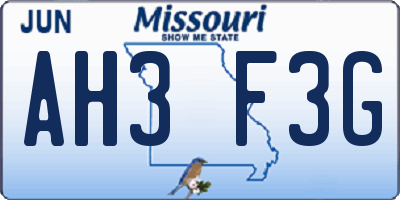 MO license plate AH3F3G