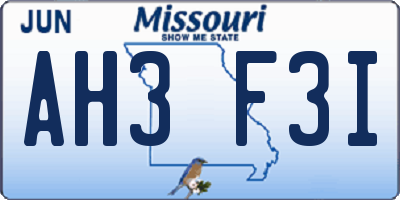 MO license plate AH3F3I