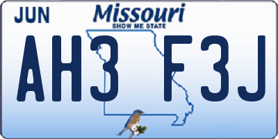 MO license plate AH3F3J