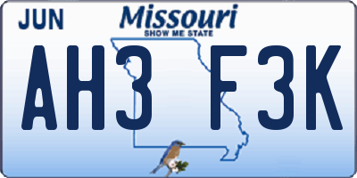 MO license plate AH3F3K