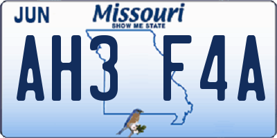 MO license plate AH3F4A