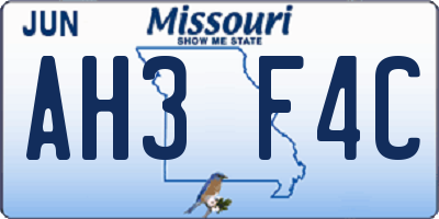MO license plate AH3F4C
