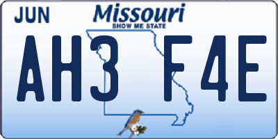 MO license plate AH3F4E