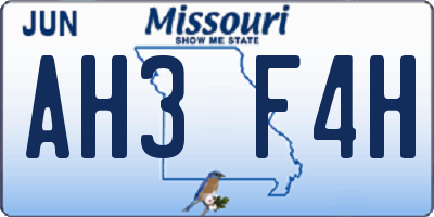 MO license plate AH3F4H