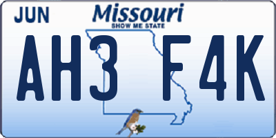 MO license plate AH3F4K