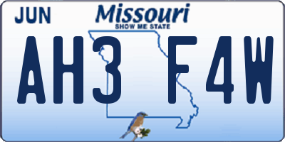 MO license plate AH3F4W