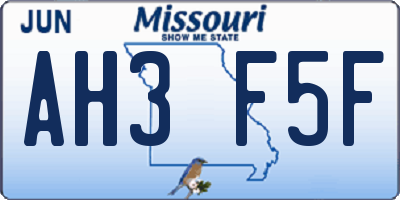 MO license plate AH3F5F