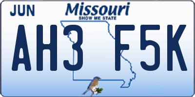 MO license plate AH3F5K