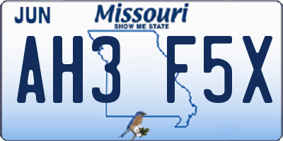 MO license plate AH3F5X