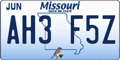 MO license plate AH3F5Z