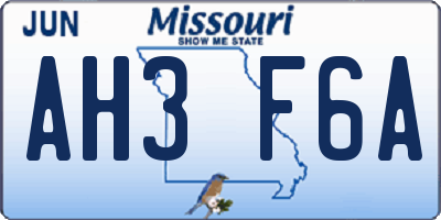 MO license plate AH3F6A