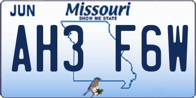 MO license plate AH3F6W