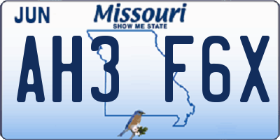 MO license plate AH3F6X