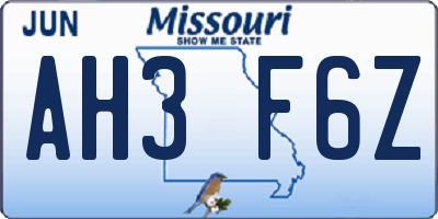 MO license plate AH3F6Z