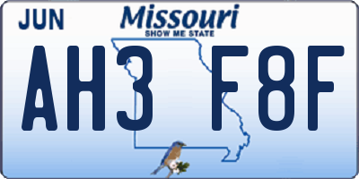 MO license plate AH3F8F