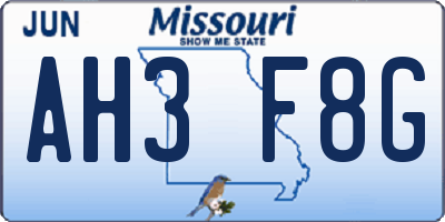 MO license plate AH3F8G