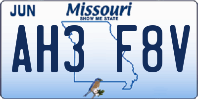 MO license plate AH3F8V