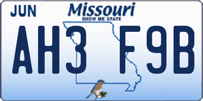 MO license plate AH3F9B