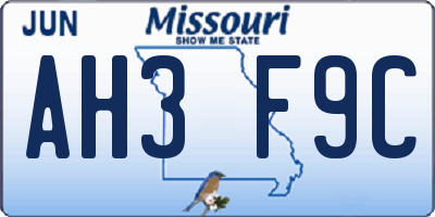 MO license plate AH3F9C