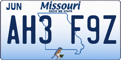 MO license plate AH3F9Z