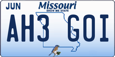 MO license plate AH3G0I
