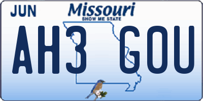 MO license plate AH3G0U