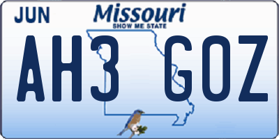 MO license plate AH3G0Z