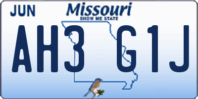 MO license plate AH3G1J