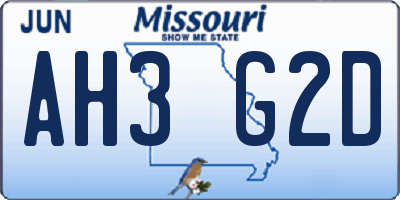 MO license plate AH3G2D