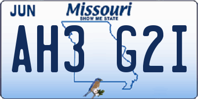 MO license plate AH3G2I