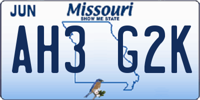 MO license plate AH3G2K