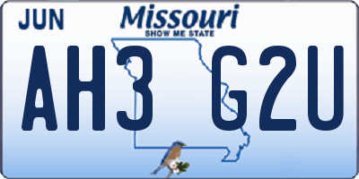 MO license plate AH3G2U