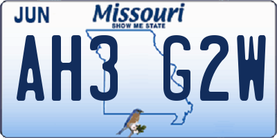MO license plate AH3G2W