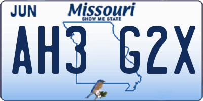 MO license plate AH3G2X