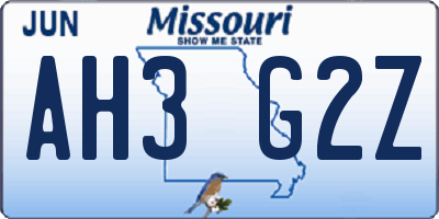 MO license plate AH3G2Z