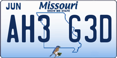 MO license plate AH3G3D