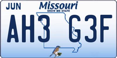 MO license plate AH3G3F