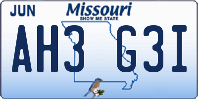 MO license plate AH3G3I