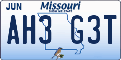 MO license plate AH3G3T