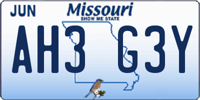 MO license plate AH3G3Y