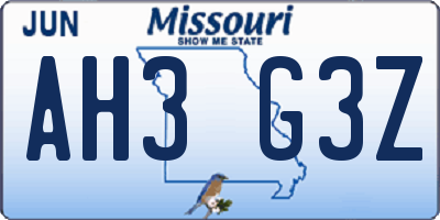 MO license plate AH3G3Z