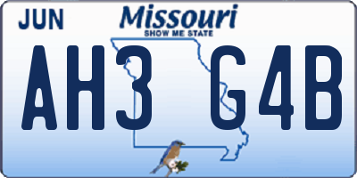 MO license plate AH3G4B