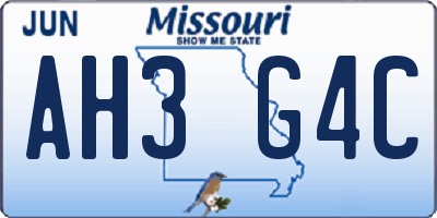 MO license plate AH3G4C