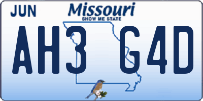 MO license plate AH3G4D