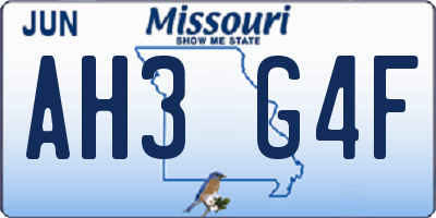 MO license plate AH3G4F